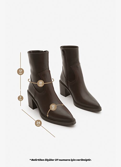 Kadın Dikiş Detaylı Yandan Fermuarlı Topuklu Bot Fortap Kahve - Görsel 9