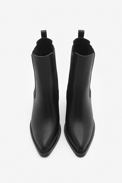 Kadın Sivri Burun Çift Lastikli Kalın Topuklu Bot Solav Siyah - Görsel 7