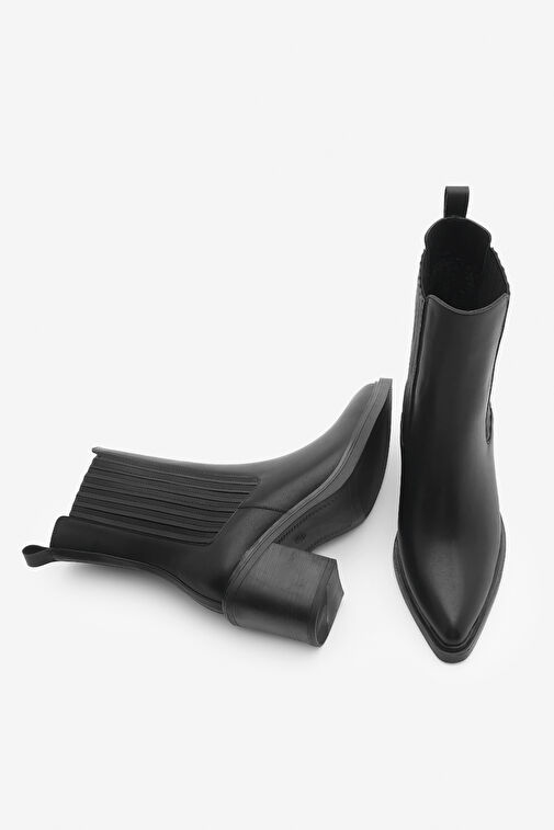 Kadın Sivri Burun Çift Lastikli Kalın Topuklu Bot Solav Siyah - Görsel 8