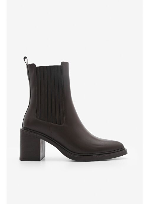 Kadın Sivri Burun Çift Lastikli Kalın Topuklu Bot Solav Kahve - Görsel 4