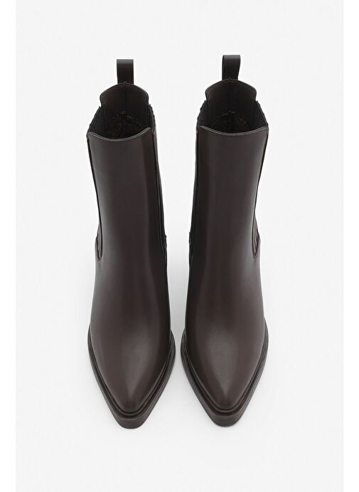 Kadın Sivri Burun Çift Lastikli Kalın Topuklu Bot Solav Kahve - Görsel 6