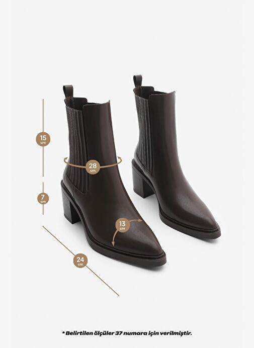 Kadın Sivri Burun Çift Lastikli Kalın Topuklu Bot Solav Kahve - Görsel 9