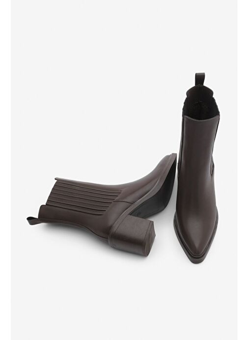 Kadın Sivri Burun Çift Lastikli Kalın Topuklu Bot Solav Kahve - Görsel 8