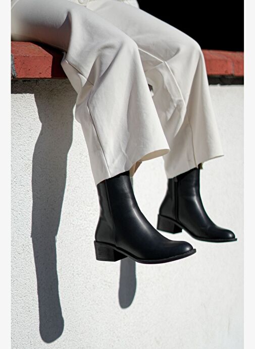 Kadın Klasik Yandan Fermuarlı Günlük Bot Safina Siyah - Görsel 5