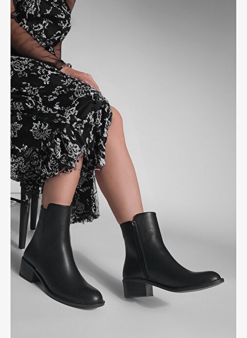 Kadın Klasik Yandan Fermuarlı Günlük Bot Safina Siyah - Görsel 7