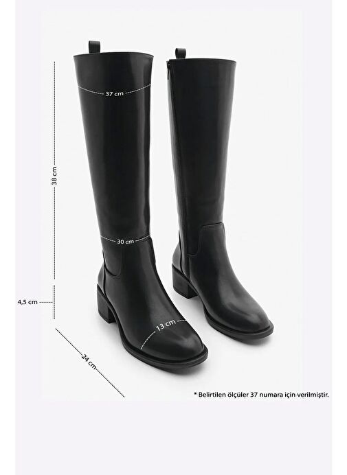 Kadın Yandan Fermuarlı Topuklu Çizme Levarin Siyah - Görsel 5