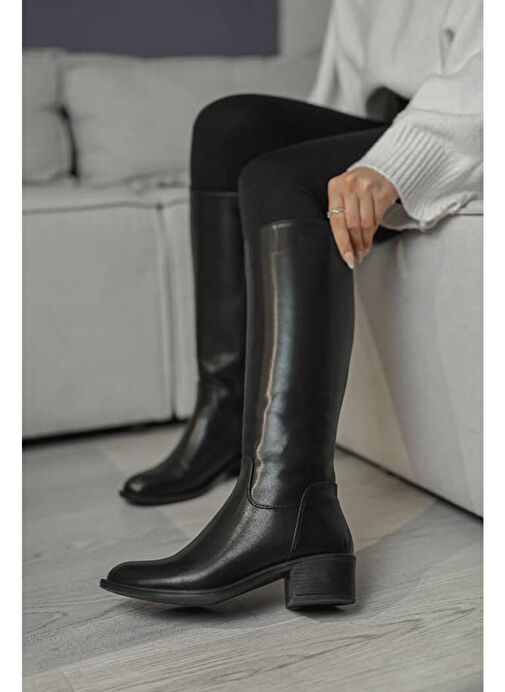 Kadın Yandan Fermuarlı Topuklu Çizme Levarin Siyah - Görsel 6