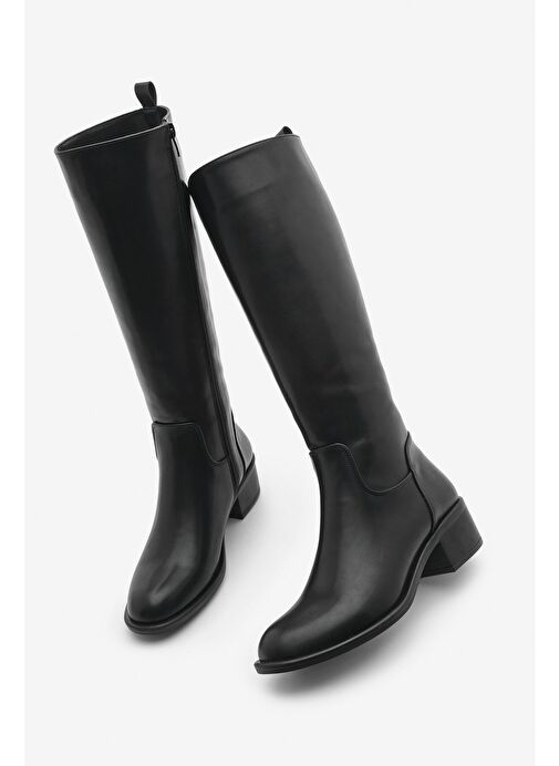Kadın Yandan Fermuarlı Topuklu Çizme Levarin Siyah - Görsel 3