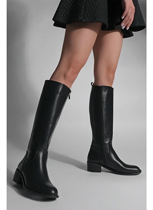 Kadın Yandan Fermuarlı Topuklu Çizme Levarin Siyah - Görsel 7