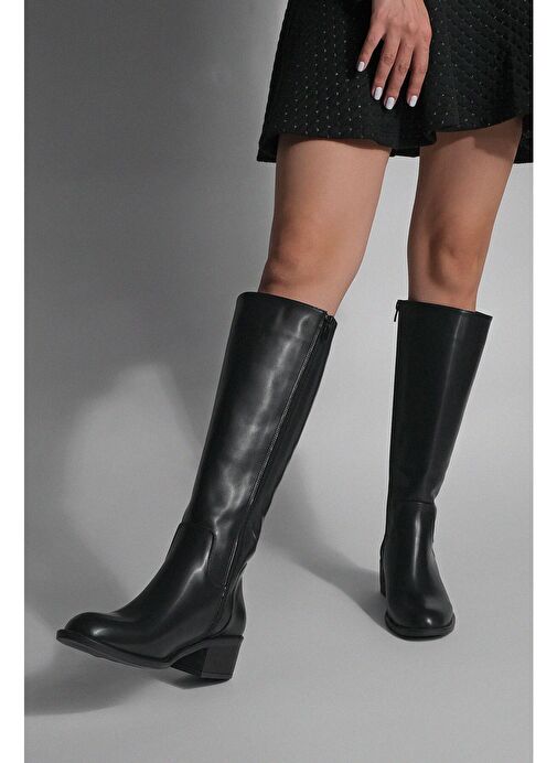 Kadın Yandan Fermuarlı Topuklu Çizme Levarin Siyah - Görsel 9