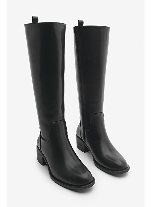 Kadın Yandan Fermuarlı Topuklu Çizme Levarin Siyah - Görsel 2