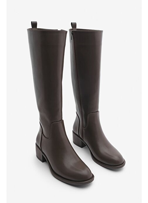 Kadın Yandan Fermuarlı Topuklu Çizme Levarin Kahve - Görsel 2