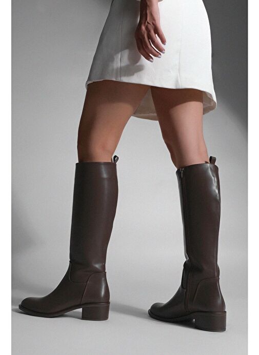 Kadın Yandan Fermuarlı Topuklu Çizme Levarin Kahve - Görsel 6
