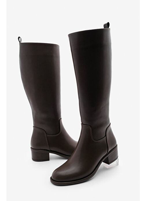 Kadın Yandan Fermuarlı Topuklu Çizme Levarin Kahve - Görsel 3