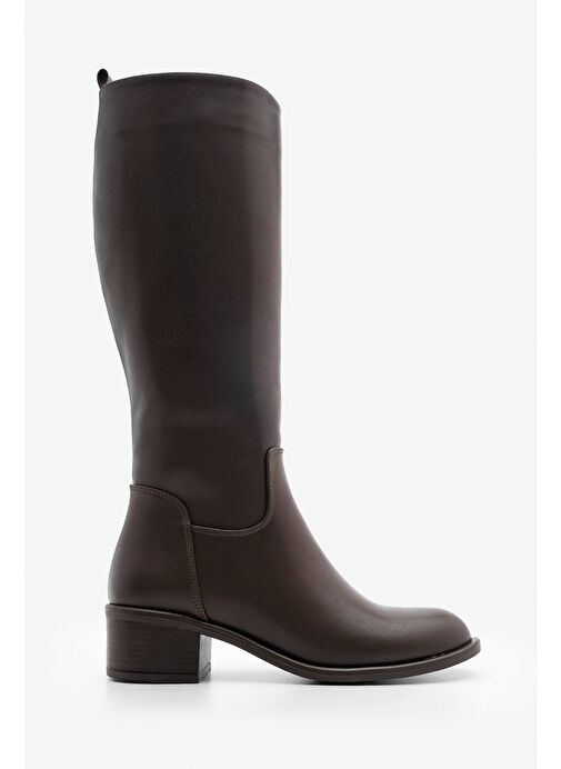 Kadın Yandan Fermuarlı Topuklu Çizme Levarin Kahve - Görsel 4