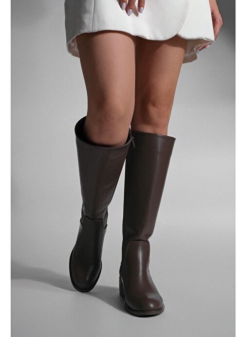 Kadın Yandan Fermuarlı Topuklu Çizme Levarin Kahve - Görsel 7