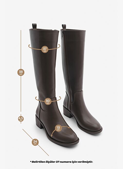 Kadın Yandan Fermuarlı Topuklu Çizme Levarin Kahve - Görsel 9