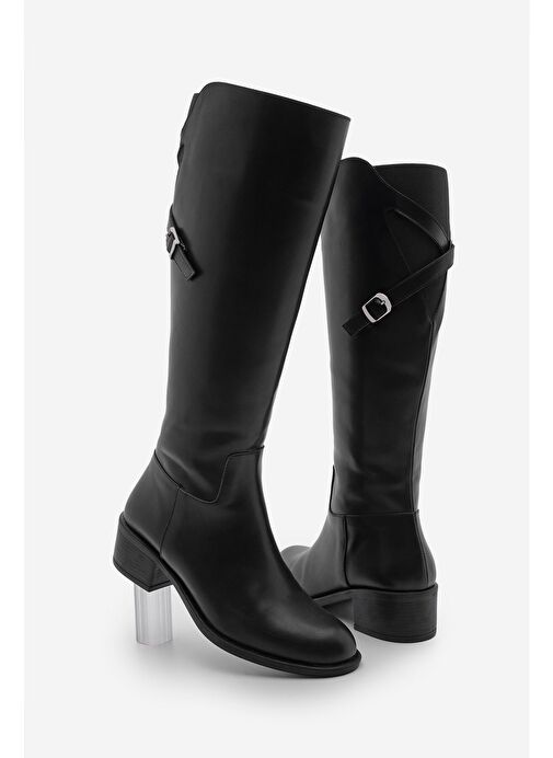Kadın Kemer Aksesuarlı Yandan Fermuarlı Topuklu Çizme Samole Siyah - Görsel 2