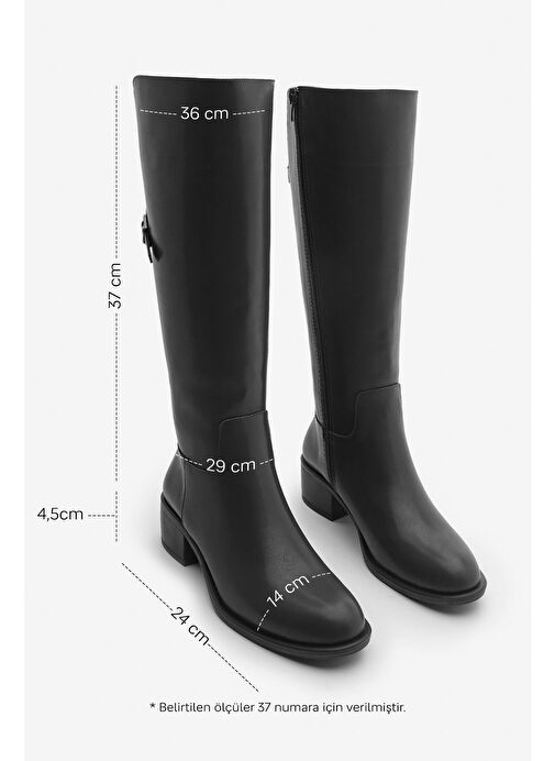 Kadın Kemer Aksesuarlı Yandan Fermuarlı Topuklu Çizme Samole Siyah - Görsel 3