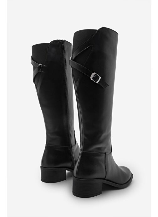 Kadın Kemer Aksesuarlı Yandan Fermuarlı Topuklu Çizme Samole Siyah - Görsel 5
