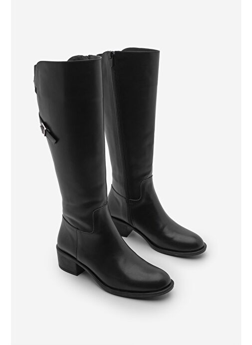 Kadın Kemer Aksesuarlı Yandan Fermuarlı Topuklu Çizme Samole Siyah - Görsel 6