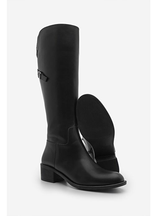Kadın Kemer Aksesuarlı Yandan Fermuarlı Topuklu Çizme Samole Siyah - Görsel 7