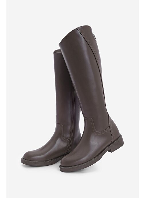 Kadın Yandan Fermuarlı Günlük Çizme Sirante Kahve - Görsel 2