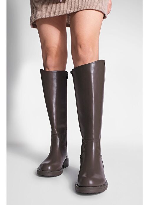 Kadın Yandan Fermuarlı Günlük Çizme Sirante Kahve - Görsel 5