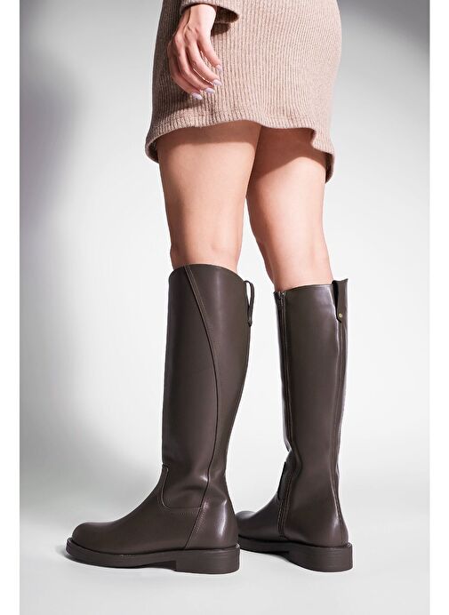 Kadın Yandan Fermuarlı Günlük Çizme Sirante Kahve - Görsel 7