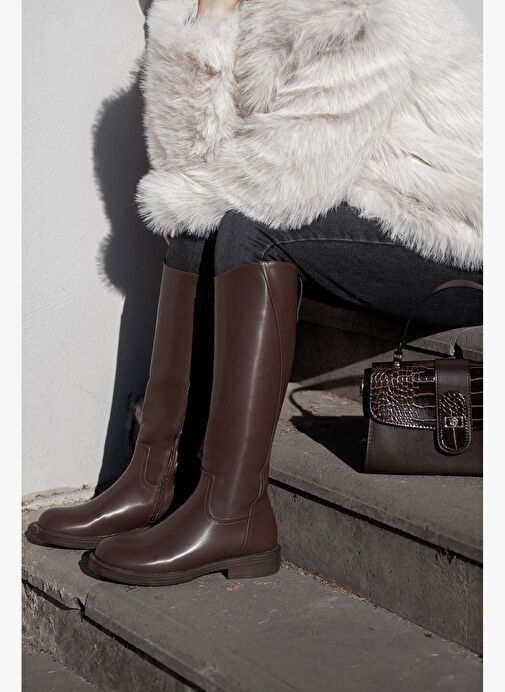 Kadın Yandan Fermuarlı Günlük Çizme Sirante Kahve - Görsel 3