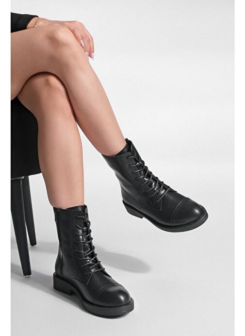 Kadın Bağcıklı Yandan Fermuarlı Günlük Postal Bot Sirus Siyah - Görsel 3