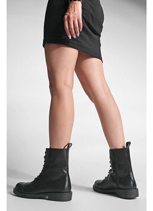 Kadın Bağcıklı Yandan Fermuarlı Günlük Postal Bot Sirus Siyah - Görsel 5