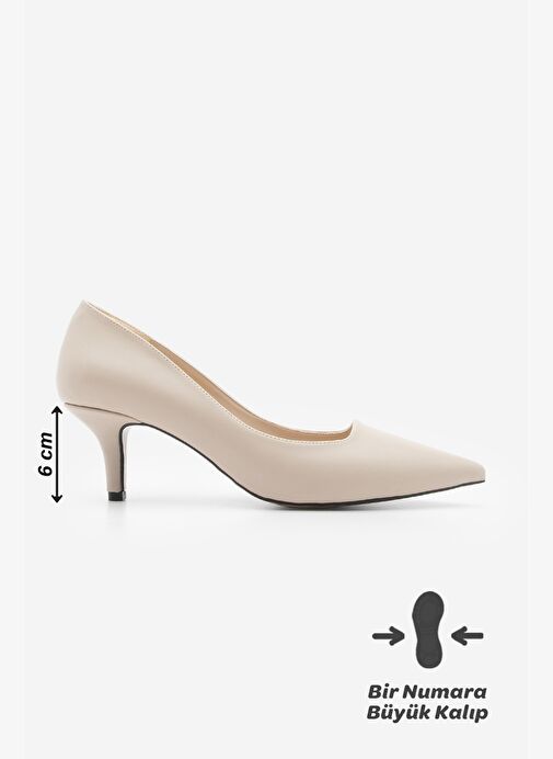 Kadın Stiletto Sivri Burun İnce Topuklu Ayakkabı Loresta Bej - Görsel 5