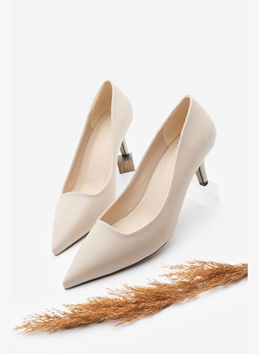Kadın Stiletto Sivri Burun İnce Topuklu Ayakkabı Loresta Bej - Görsel 3