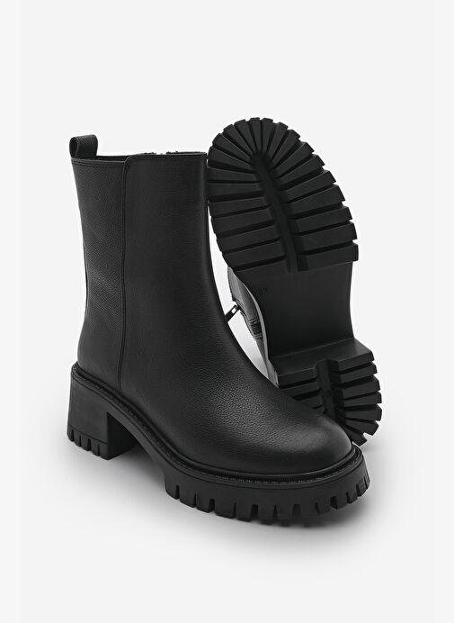 Kadın Hakiki Deri Fermuarlı Kalın Topuklu Tırtıklı Taban Günlük Bot Forlas Siyah - Görsel 3