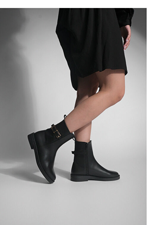 Kadın Altın Kemer Aksesuarlı Günlük Bot Soplen Siyah - Görsel 6