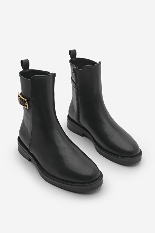 Kadın Altın Kemer Aksesuarlı Günlük Bot Soplen Siyah - Görsel 2