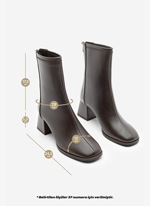 Kadın Topuklu Bot Küt Burun Arkadan Fermuarlı Nayis Kahve - Görsel 9