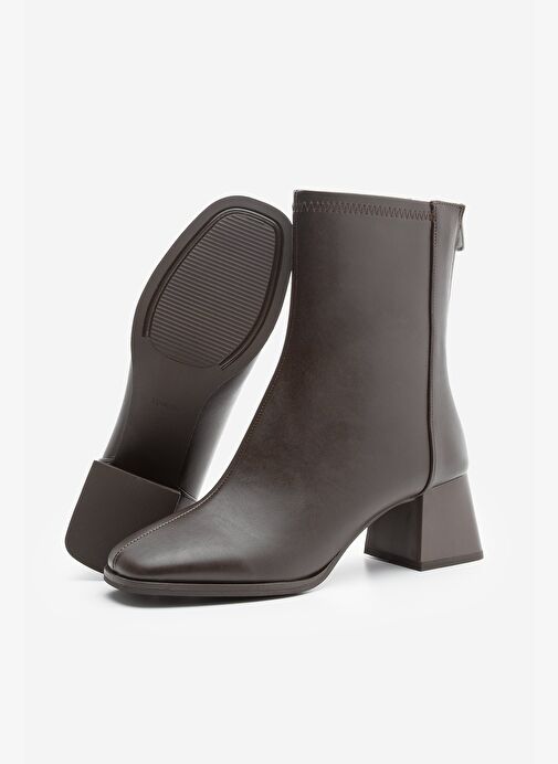 Kadın Topuklu Bot Küt Burun Arkadan Fermuarlı Nayis Kahve - Görsel 8