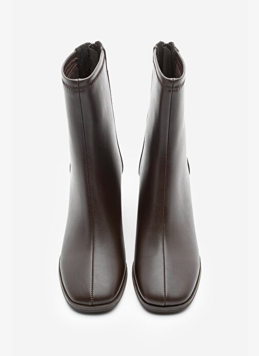 Kadın Topuklu Bot Küt Burun Arkadan Fermuarlı Nayis Kahve - Görsel 6