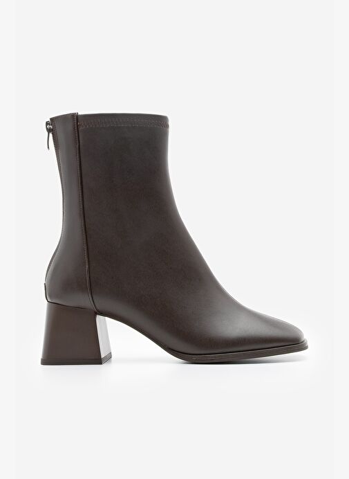 Kadın Topuklu Bot Küt Burun Arkadan Fermuarlı Nayis Kahve - Görsel 4