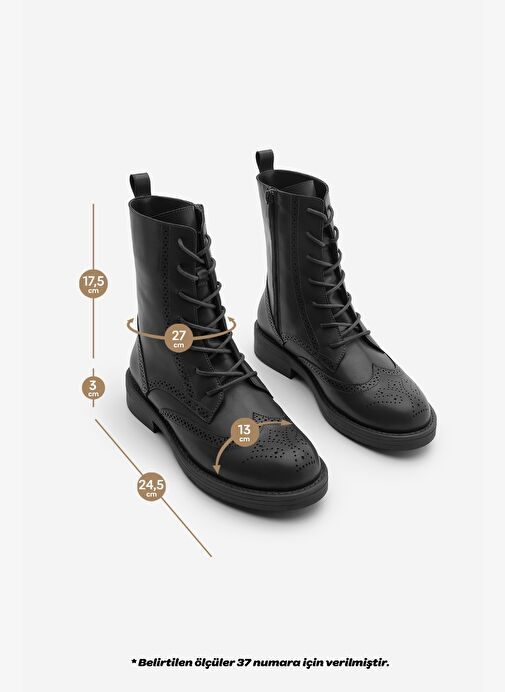 Kadın Bağcıklı Ve Fermuarlı Çiftyüz Günlük Postal Bot Lidan Siyah - Görsel 5