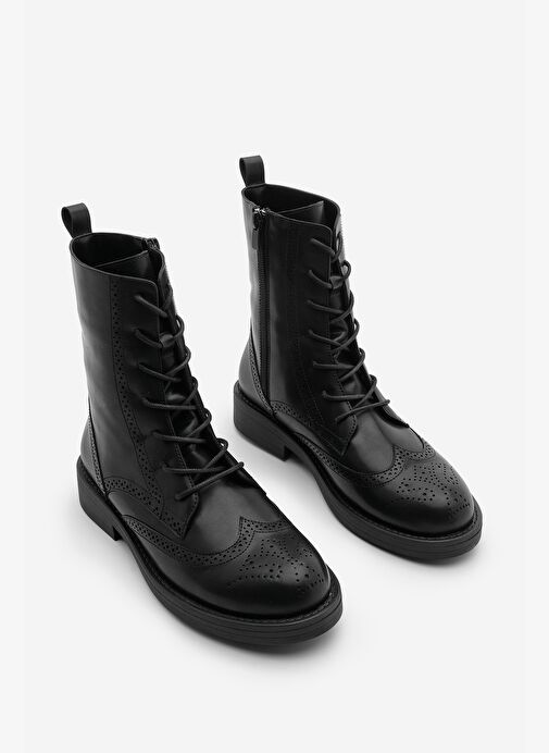 Kadın Bağcıklı Ve Fermuarlı Çiftyüz Günlük Postal Bot Lidan Siyah - Görsel 8