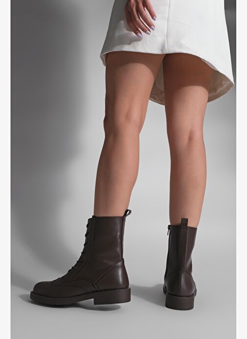 Kadın Bağcıklı Ve Fermuarlı Çiftyüz Günlük Postal Bot Lidan Kahve - Görsel 6