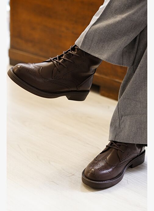 Kadın Bağcıklı Ve Fermuarlı Çiftyüz Günlük Postal Bot Lidan Kahve - Görsel 4