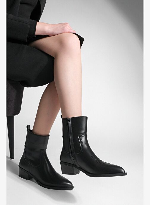 Kadın Sivri Burun Nakışlı Western Bot Siyesta Siyah - Görsel 5