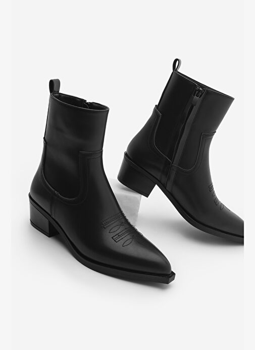 Kadın Sivri Burun Nakışlı Western Bot Siyesta Siyah - Görsel 2