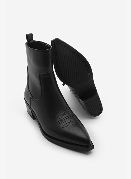 Kadın Sivri Burun Nakışlı Western Bot Siyesta Siyah - Görsel 8