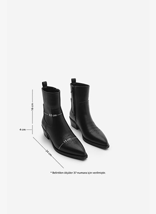 Kadın Sivri Burun Nakışlı Western Bot Siyesta Siyah - Görsel 9