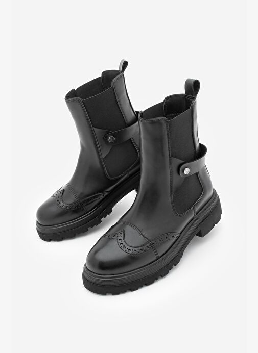 Marjin Marjin Kadın Çift Yüzlü Lastikli Tırtıklı Taban Chelsea Günlük Bot Sarfen Siyah | Boyner Siyah - 3. görsel